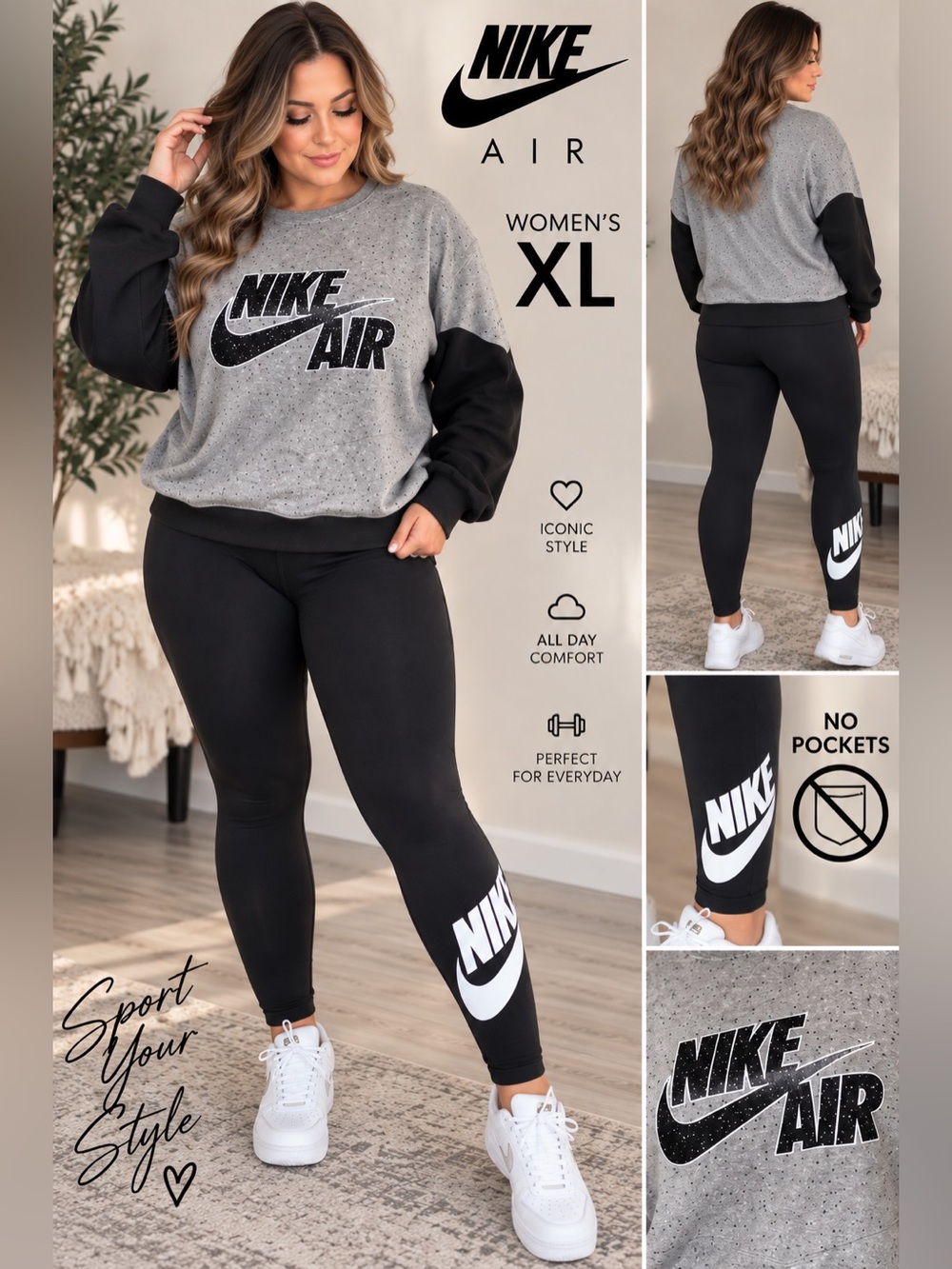 Nike XL Black Leggings with Nike air crewneck outfit